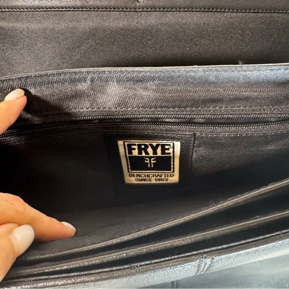 Frye Leather Briefcase Messenger Bag Black Laptop Corporate Quiet Luxury Unisex